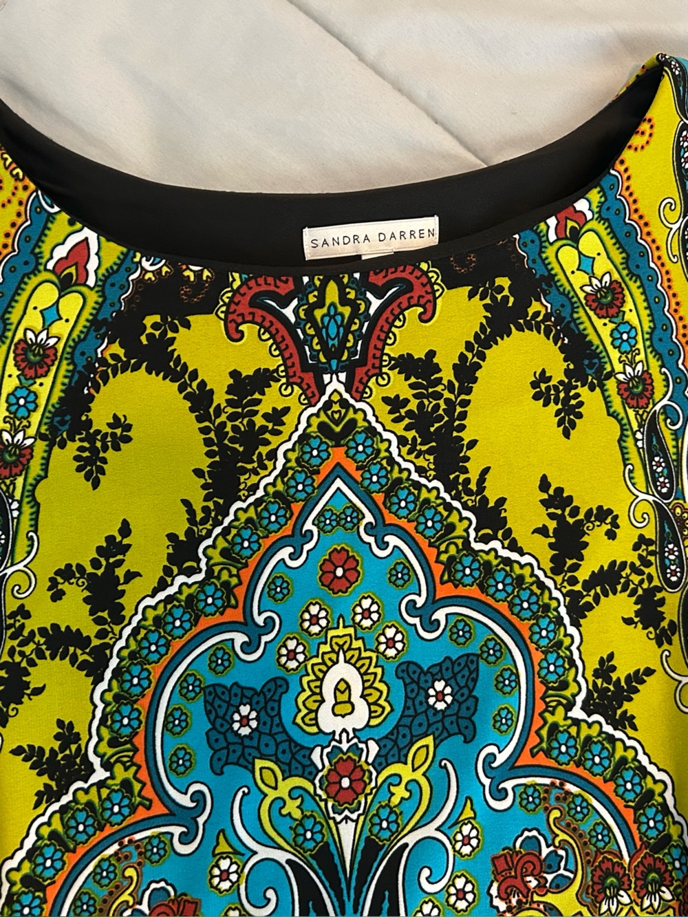 Lime Green, Blue & Black Paisley Print Dress